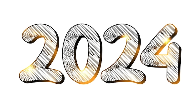 Vector handdrawn sketch 2024 number graphic element design