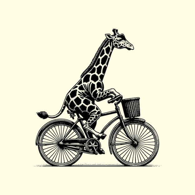 Handdrawn sketch of a giraffe riding a bike