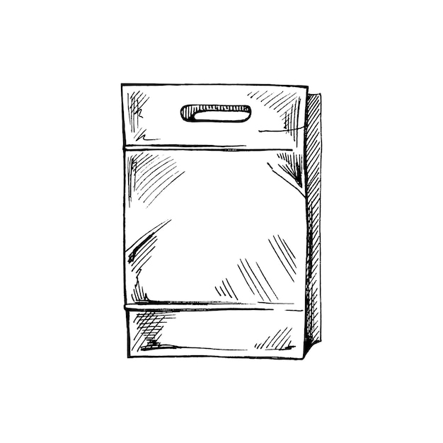 紙ランチ フード クラフト ボックス パッケージの手描きのスケッチ朝食やスナックのイラストをテイクアウトするための現実的な分離パックベクトル イラスト エコ コンセプト