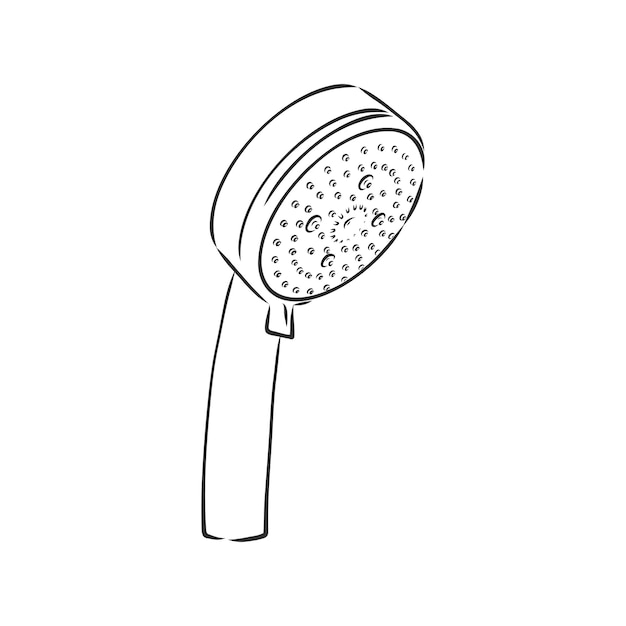 Handdrawn sketch of shower head on a white background