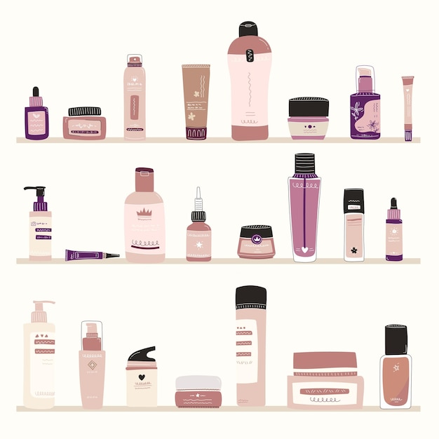 Handdrawn skin care cosmetics set