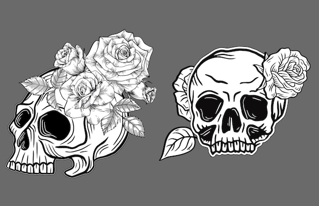 Handdrawn Skull With Rose