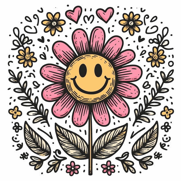 Handdrawn smiley face flower vector art