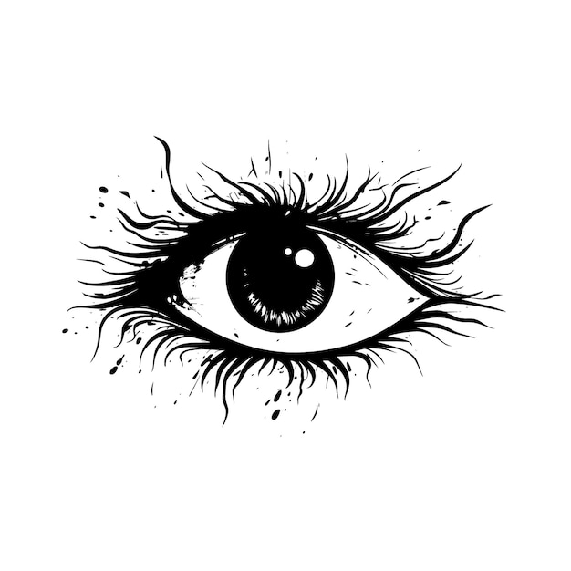 Handdrawn spooky eye doodle icon on white background