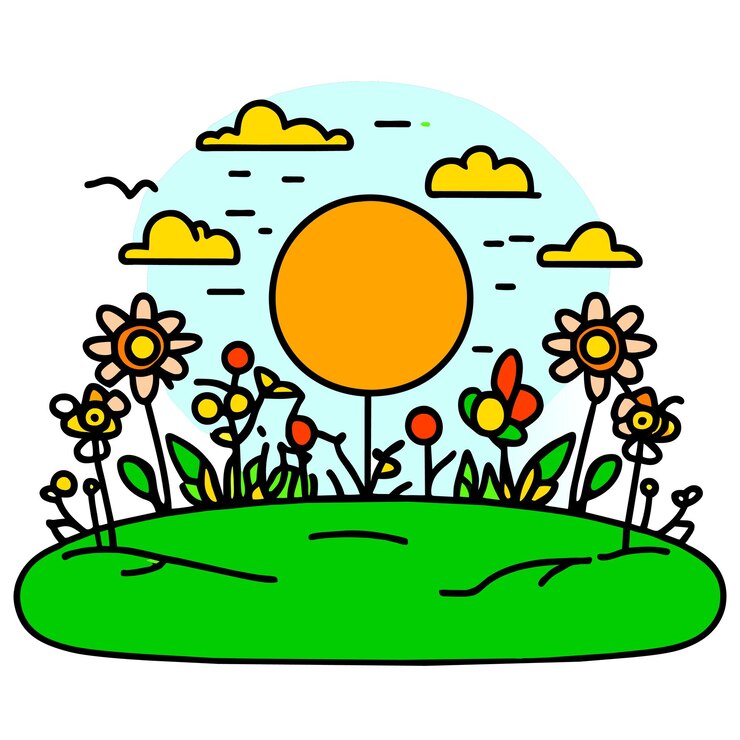 Vector handdrawn spring landscape or gradient spring nature or flat spring garden illustration