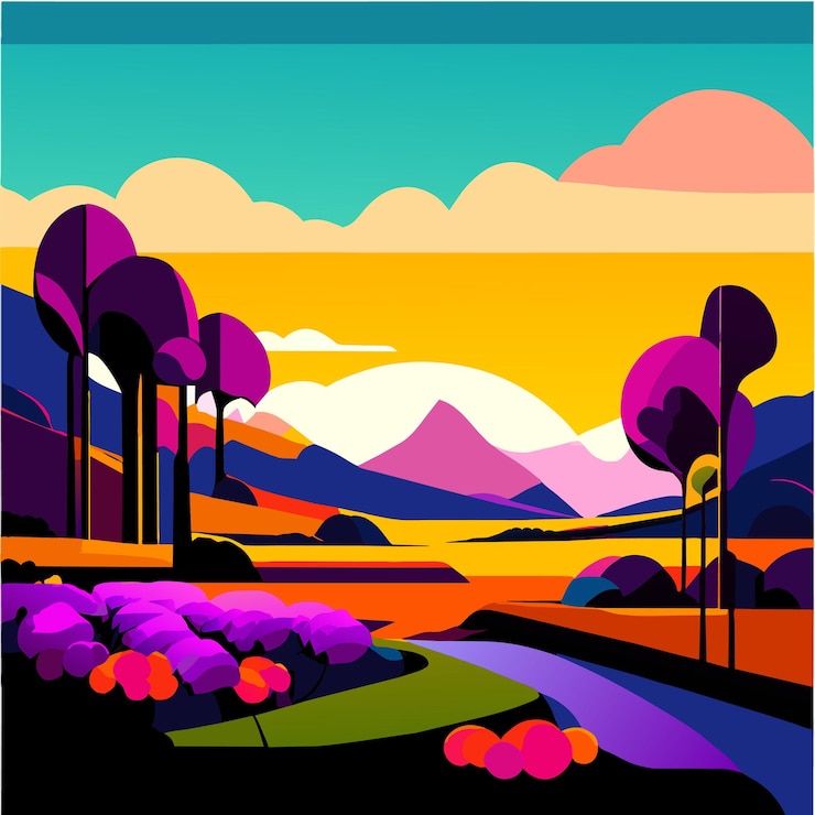 Vector handdrawn spring landscape or gradient spring nature or flat spring garden illustration