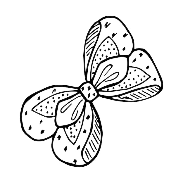 Handdrawn tied bow in doodle style for different types of design Black and white vector illustration