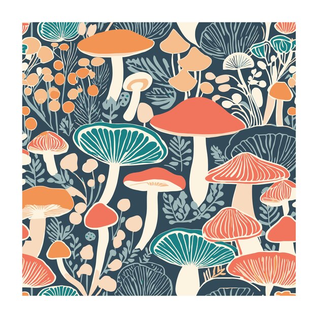 Handdrawn trendy mushrooms pattern