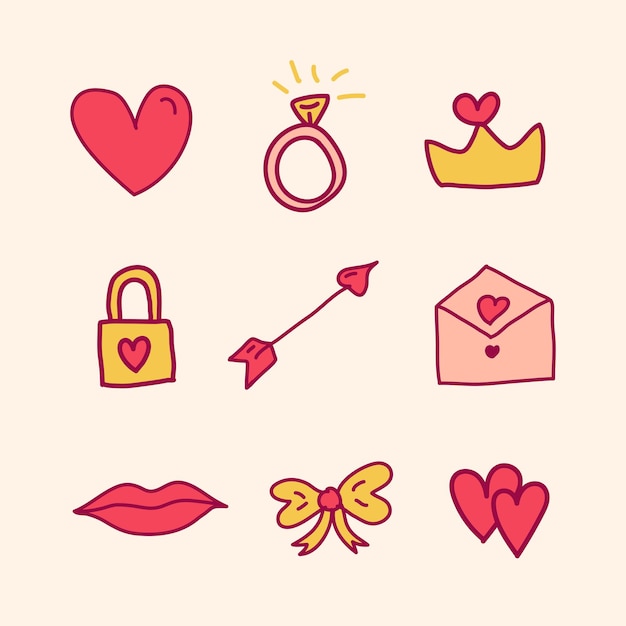 Handdrawn Valentine day element Collection doodle style valentine day illustration