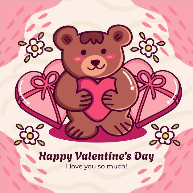 Vector handdrawn valentines day cute bear illustration