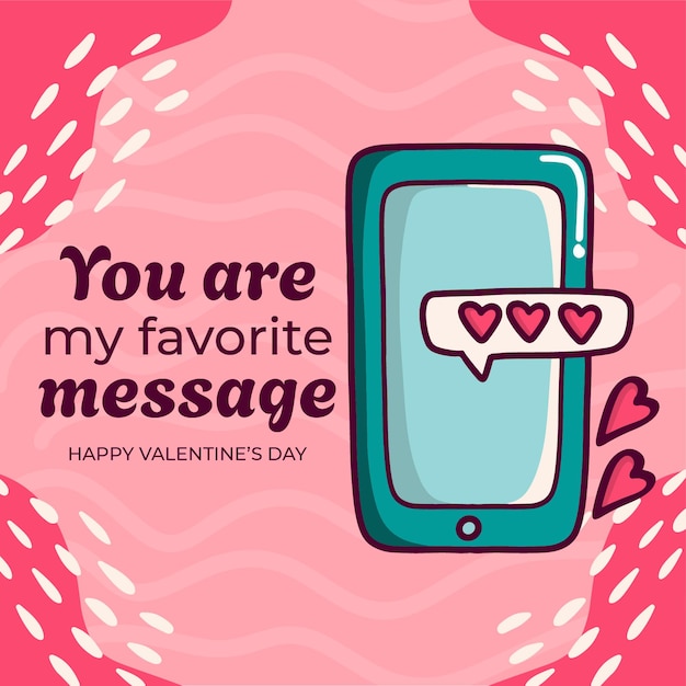 Vector handdrawn valentines day cute smartphone illustration