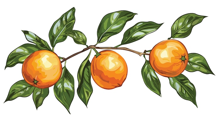 Vector handdrawn vector illustration of orange fruits on branch