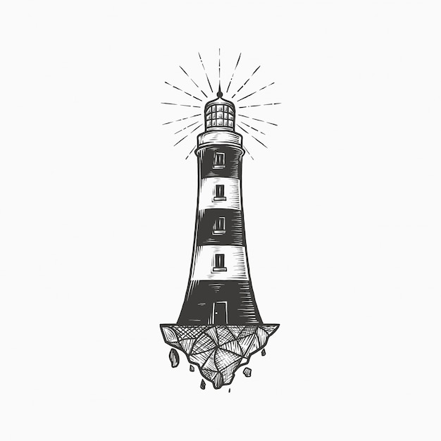 Vector handdrawn vintage lighthouse