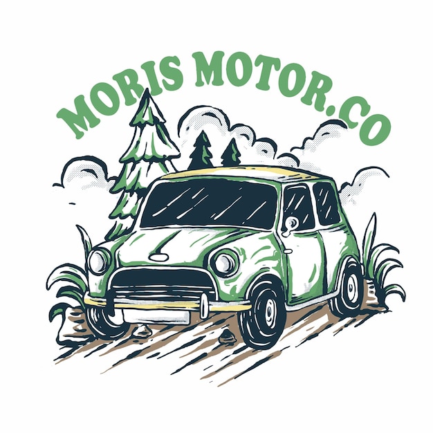 Handdrawn vintage Moris Car