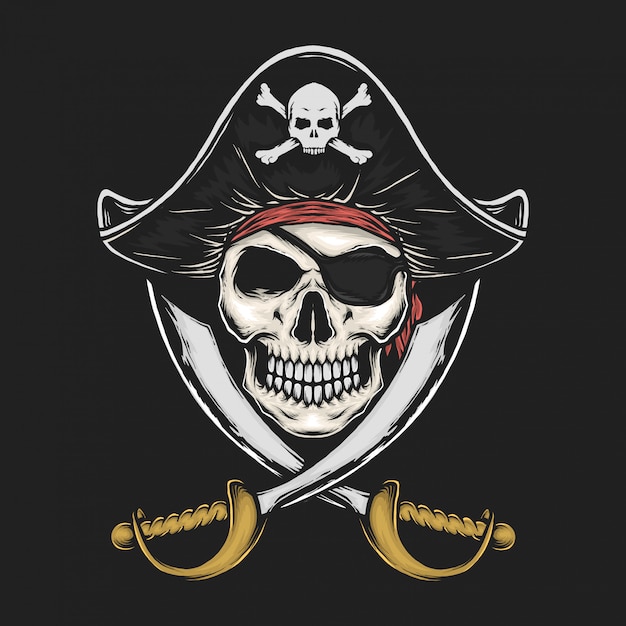Handdrawn старинный пиратский череп векторная иллюстрация
