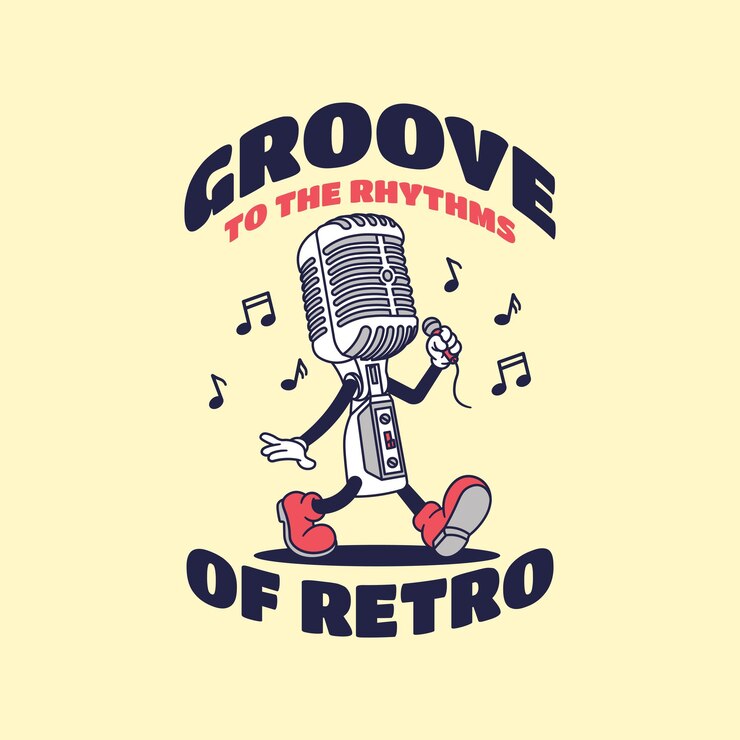 Handdrawn vintage and retro mascot for music industry