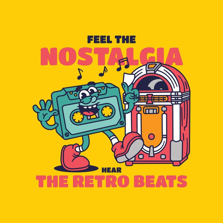 Handdrawn vintage and retro mascot for music industry