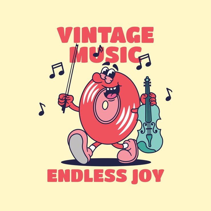 Handdrawn vintage and retro mascot for music industry