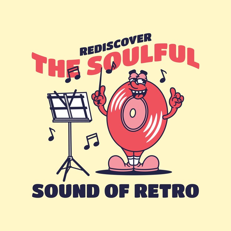 Handdrawn vintage and retro mascot for music industry