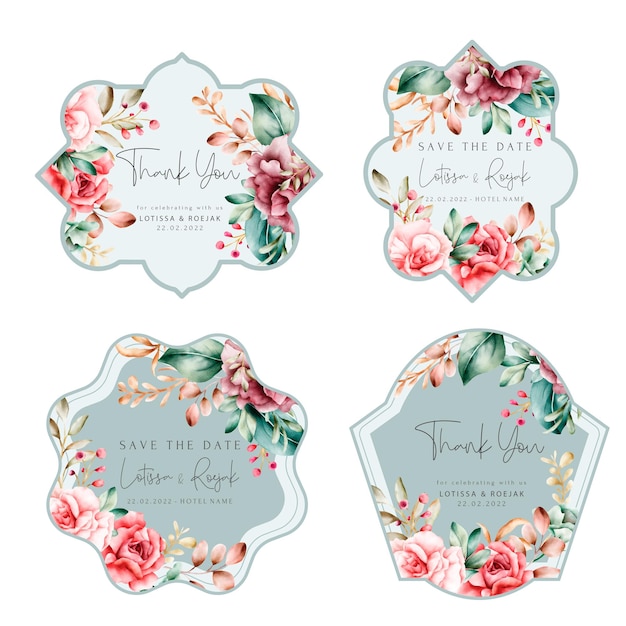 Vector handdrawn watercolor floral label collection