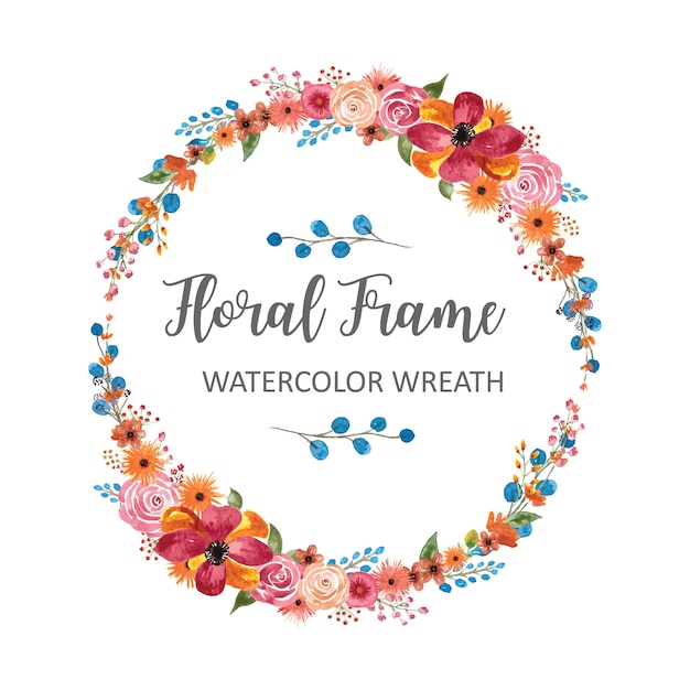 Vector handdrawn watercolor floral wreath frame