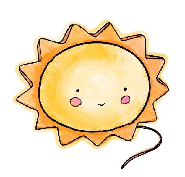 Handdrawn watercolor illustration of baby nightlight Bedside lamp in the form of the cute sun isolated in doodle style