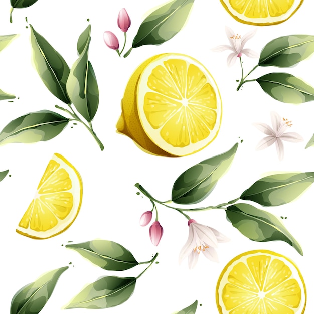 Handdrawn watercolor style vector illustration seamless lemon pattern