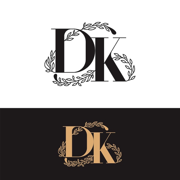 Logo dk monogramma nuziale disegnato a mano