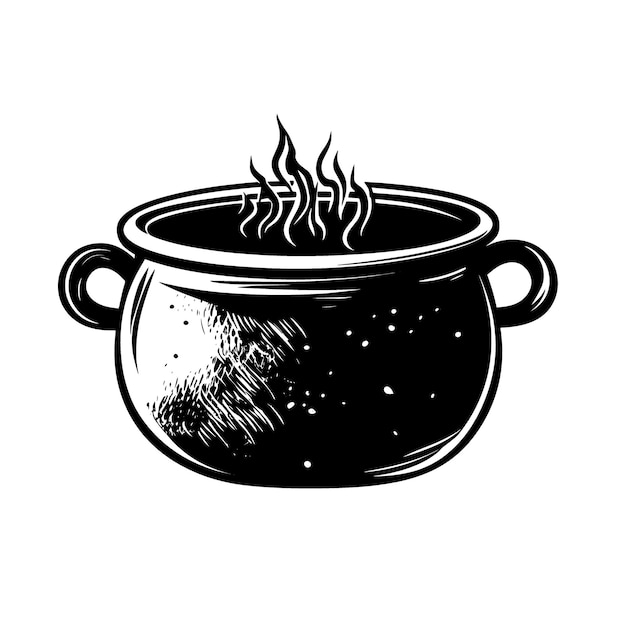 Handdrawn Witchs cauldron doodle icon on white background