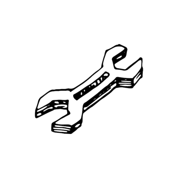 Handdrawn wrench doodle icon. hand drawn black sketch. sign symbol. decoration element. white background. isolated. flat design. vector illustration.