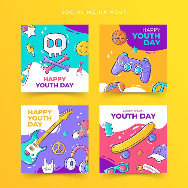 Handdrawn youth day social media post template