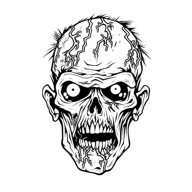 Handdrawn Zombie head doodle icon on white background
