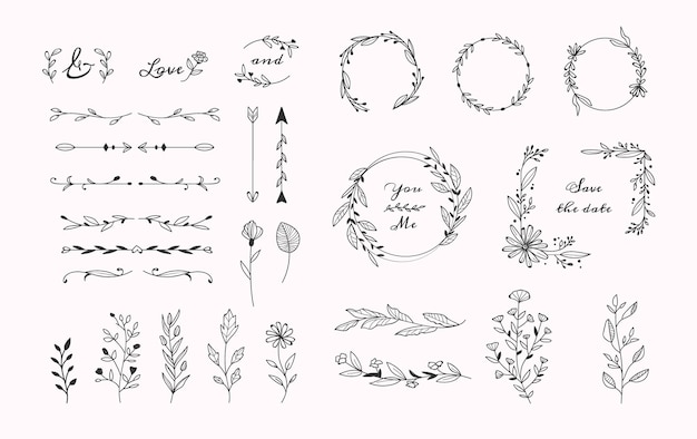 Vector handdrawnweddingornamentscollection