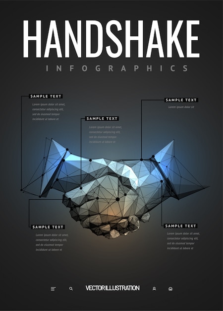 Handdruk infographics in veelhoekige wireframe-stijl