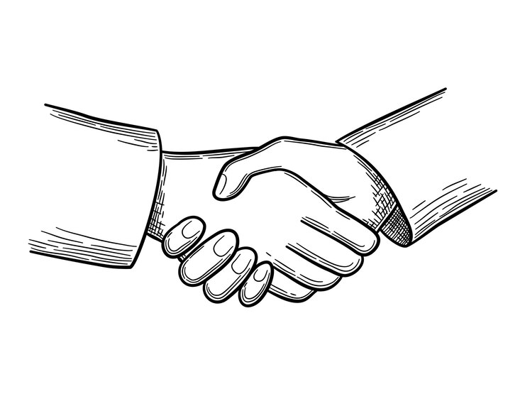 Vector handdruk schets. business concept mensen handshakes vector doodles. illustratie handdruk zakelijke samenwerking, hand schets tekening
