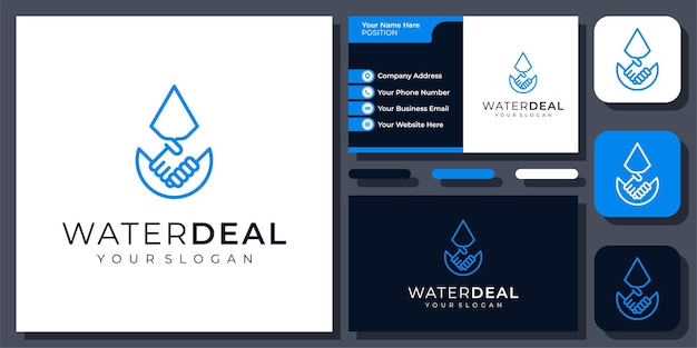 Handdruk Water Deal Drop Zakelijke Overeenkomst Natuur Mineraal Vector Logo Ontwerp met Visitekaartje