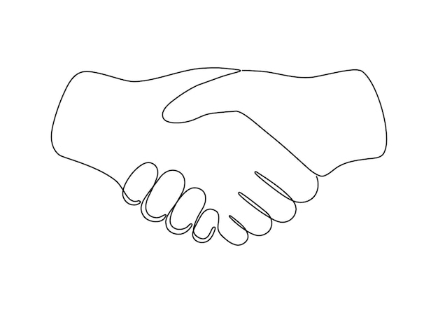 Vector handdrukhulp van de hand één kunstlijn continu handshake-team samen zakelijk partnerschap