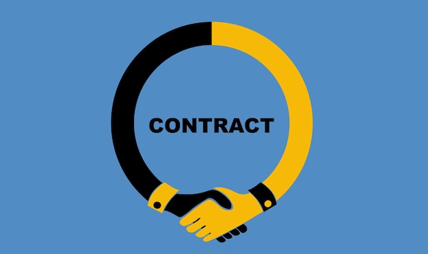 Handdrukpictogram met CONTRACT-tekst. Zakelijk partnerschap concept vector