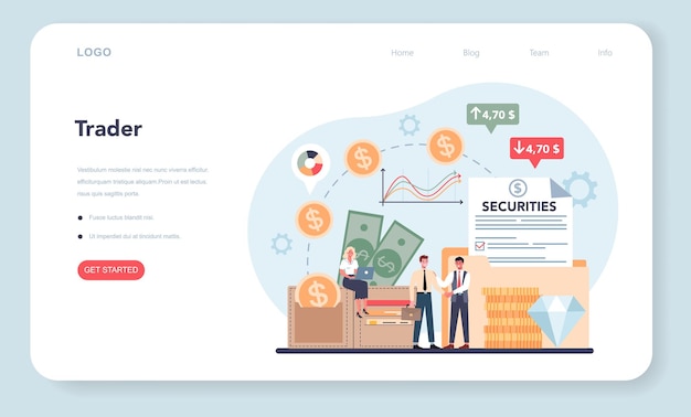 Handelaar, webbanner voor financiële investeringen of bestemmingspagina
