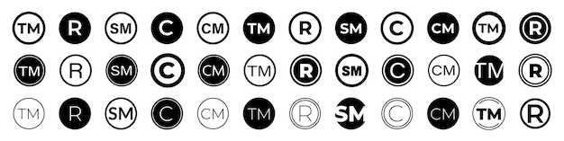 Handelsmerk icon set Copyright glyph icon set