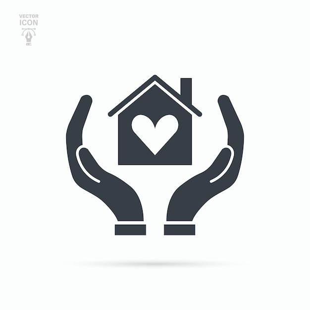 Handen die het huis vasthouden Sociale steun liefdadigheidsdonatie Concept