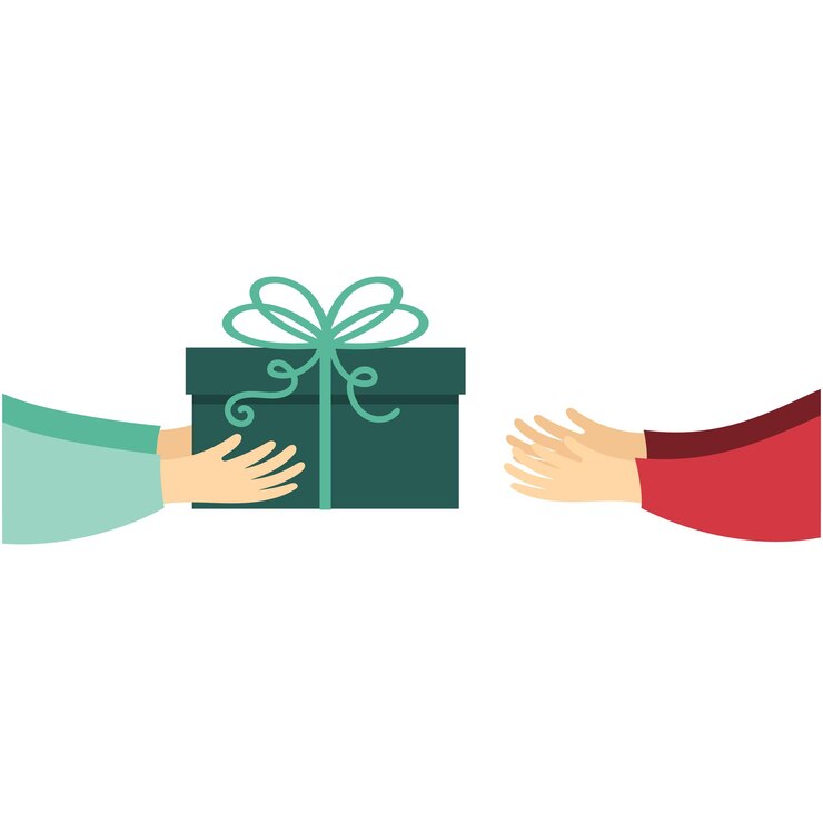 Handen geven het geschenk andere handen. zijaanzicht.