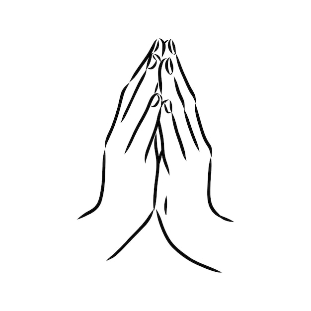 Vector handen gevouwen in een gebed tot god dienen gebedsvector in