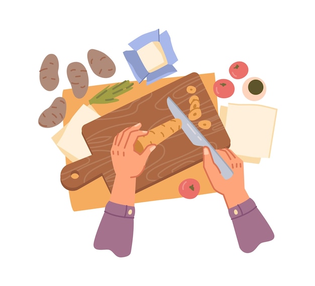 Handen koken groenten snijden wortel aan boord