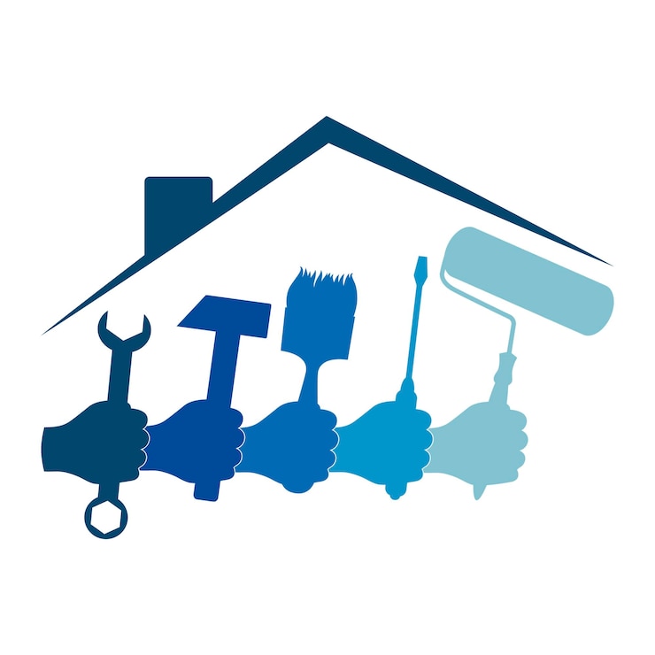 Vector handen met een gereedschap voor reparaties onder het dak van het huis een symbool voor service en constructie