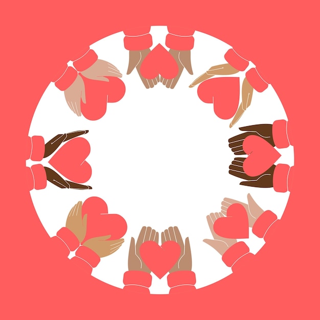 Handen met een hartsymbool van vrede helpen samenwerking of liefdadigheid en vrijwilligerswerk kleur vectorillustratie in vlakke stijl geïsoleerde kleurafbeelding op een witte achtergrond