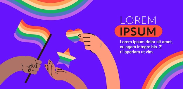 Handen met lgbt regenboogvlag hart en ster homo lesbische liefde parade trots festival transgender liefde concept