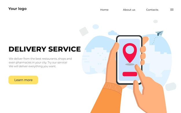 Handen met telefoon Bezorgservice Landingspagina