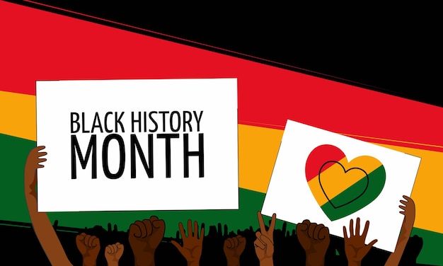 Handen van mensen ondersteunen met posters tekenen Black History Month