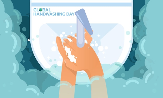 Vector handenwasdag handenwas illustratie water handen wassen schoonmaken hygiëneconcept